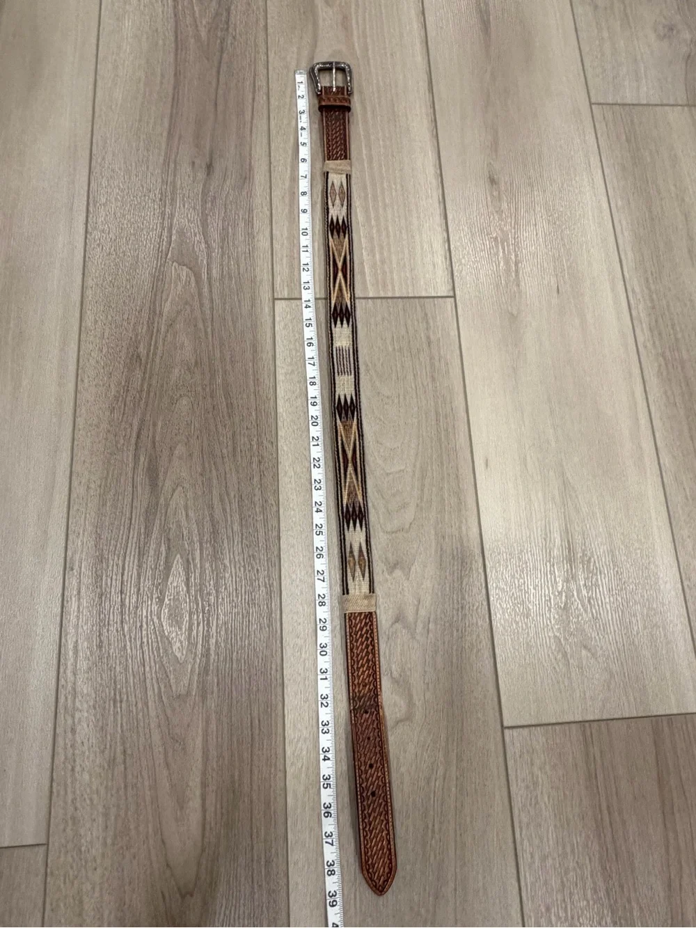 Tony Lama Western Belt 1354L Tooled Leather Aztec Southwest Woven Men's 32
